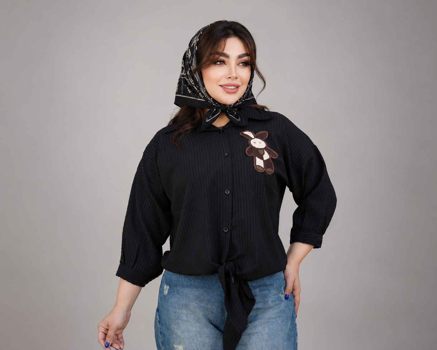 شومیز گره ای مشکی استیکر دار زنانه مناسب استایل های روزمره,بیرونی اسپرت و کژوال