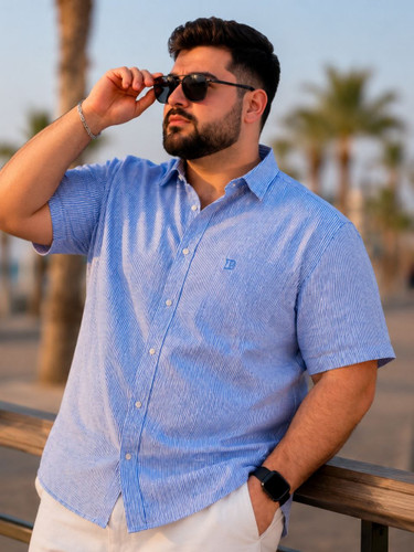 پیراهن سایز بزرگ مردانه راه راه پنبه تک جیب