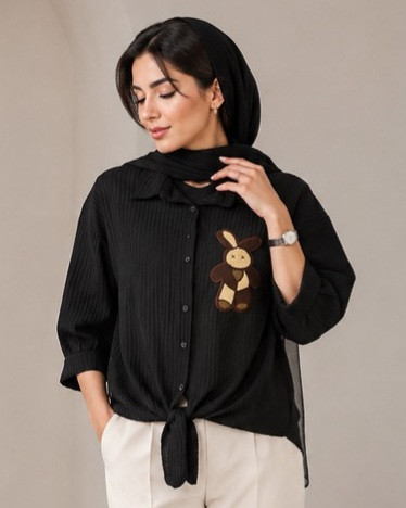 شومیز زنانه گره ای مشکی استیکر دار فری سایز