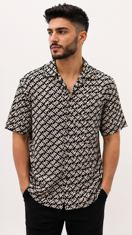 پیراهن نخی مردانه هاوایی فندی بدون آبرفت