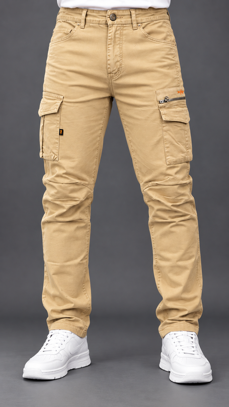 شلوار شش جیب مردانه آلفا کتان رنگ کرم