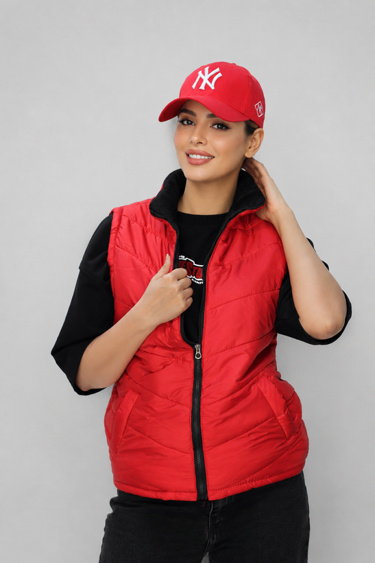 پافر زنانه قرمز داخل پشم شیشه