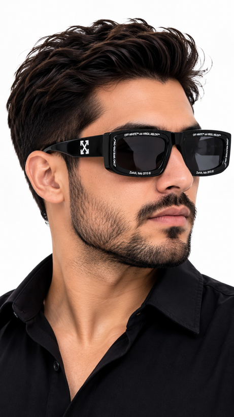 خرید عینک آفتابی آف وایت (Off-White) زنانه و مردانه | فریم مستطیلی مشکی با عدسی دودی