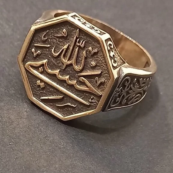 انگشتر مردانه حسبی الله طلا روس بغل حکاکی